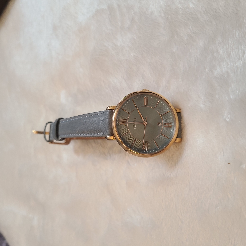 Fossil Gray Minimalist Watch with Leather Strap